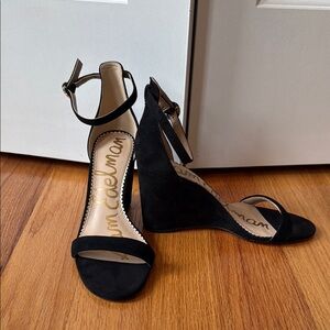 Sam Edelman Black Wedge Sandals with Ankle Strap